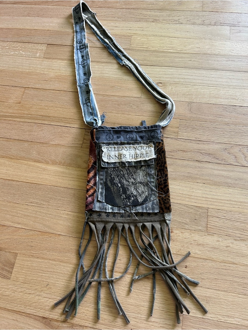 Signed OOAK Upcycled Boho Festival Crossbody Bag “Release Your Inner Hippie”